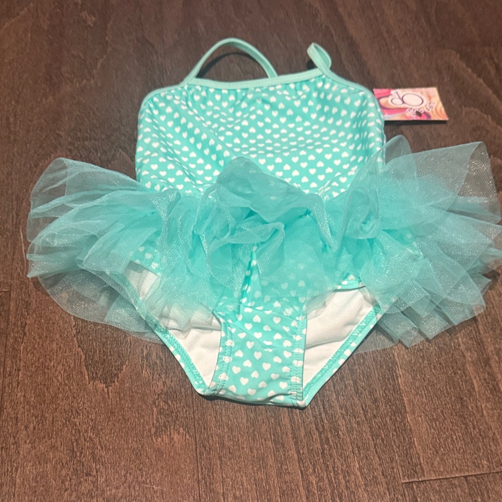 OP Kids Swim One Piece in Aqua with Tulle Skirt-Size 24 months